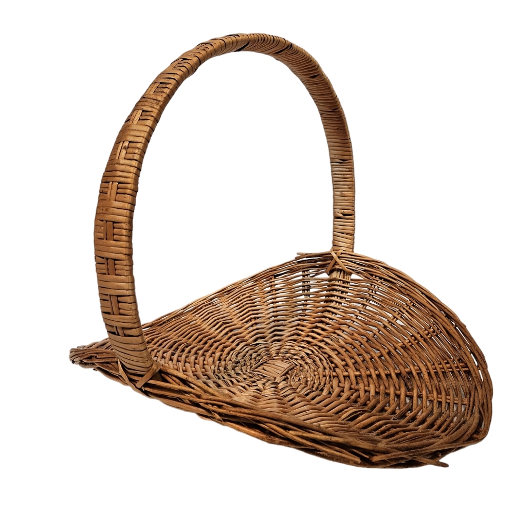 Vintage Large French Gathering Cane Wicker Basket Rattan Basket Boho Chic Rustic